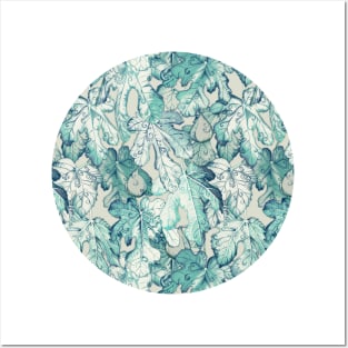 Fig Leaf Fancy - a pattern in teal and grey Posters and Art